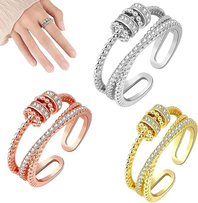 xigua jansio 三重旋转戒指,jansio 三重旋转戒指,feelief 锆石三重